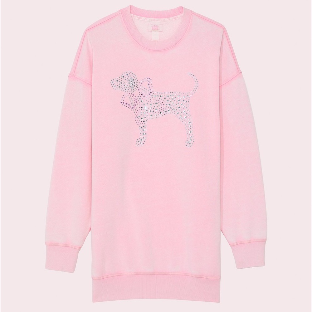 PINK x LoveShackFancy Pink Crewneck Sweatshirt Dress dog crystals shine
